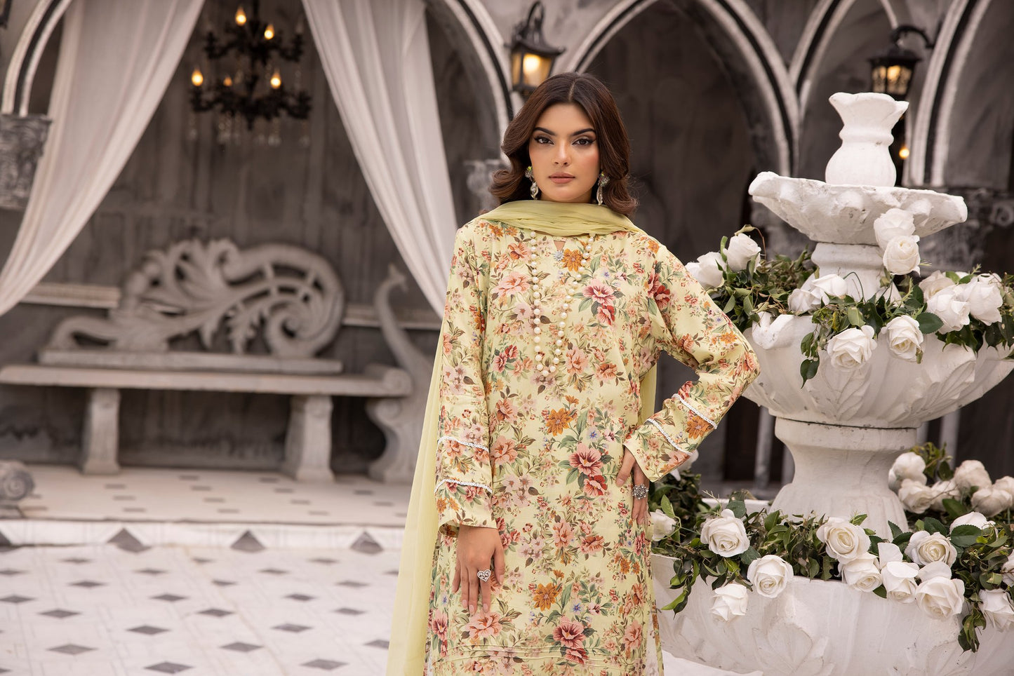 (Dull Yellow) 3 Piece Printed Lawn dress by Simran