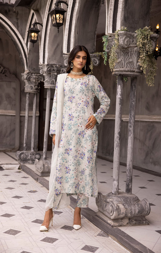 (Off White) 3 Piece Printed Lawn dress by Simran