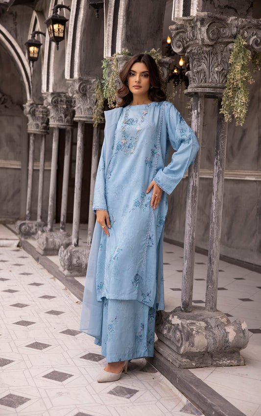 (Blue) 3 Piece Printed Lawn dress by Simran