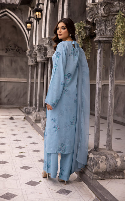 (Blue) 3 Piece Printed Lawn dress by Simran