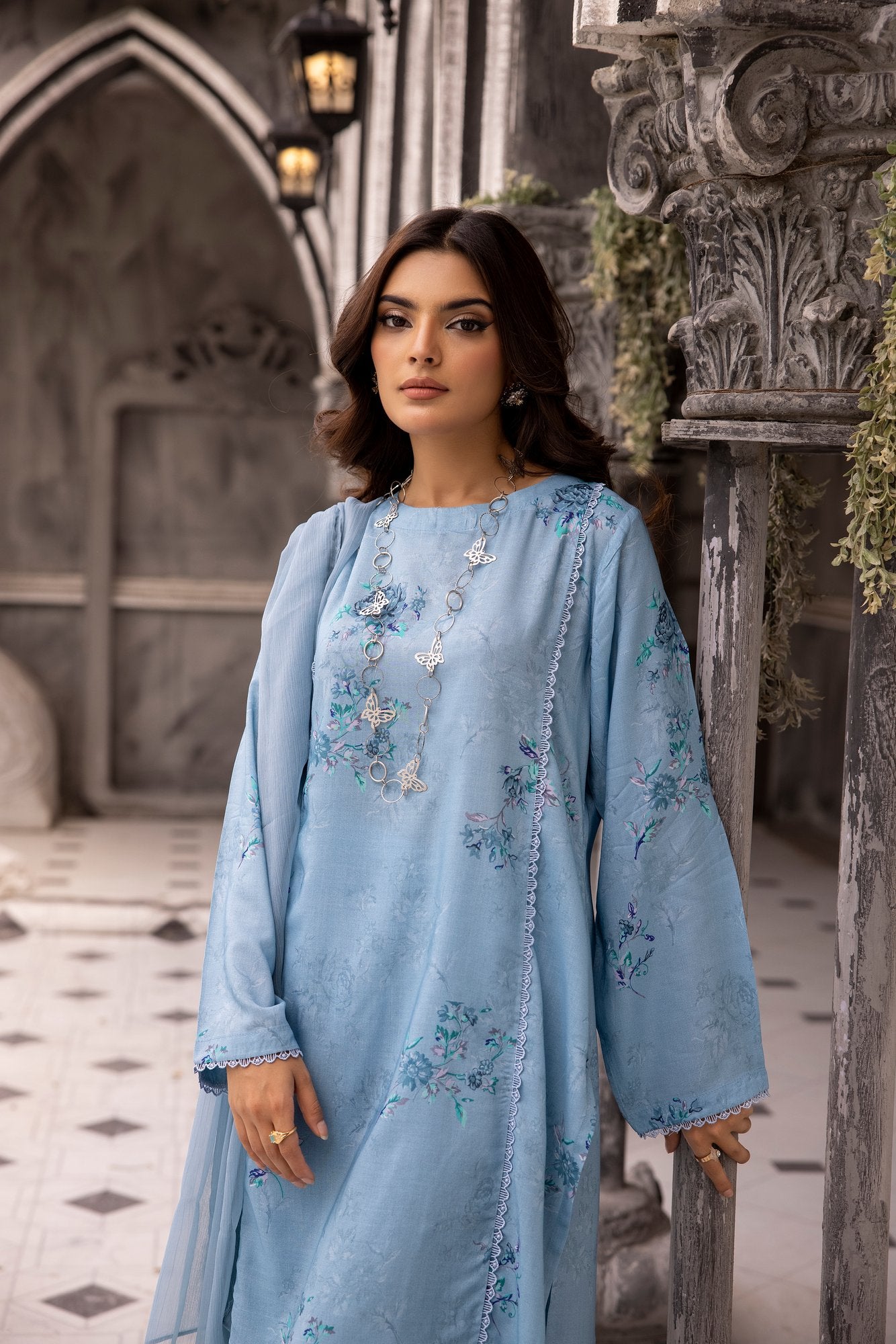 (Blue) 3 Piece Printed Lawn dress by Simran