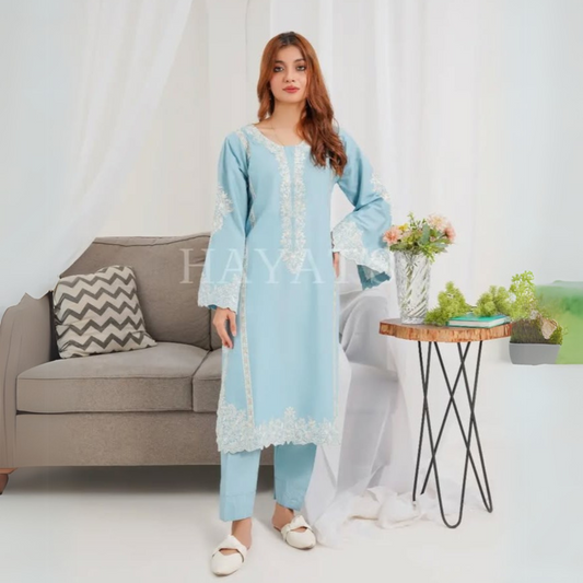 2 Pc Embroidered Khaddar Co-Ord Set  | Ready to wear| Hayats