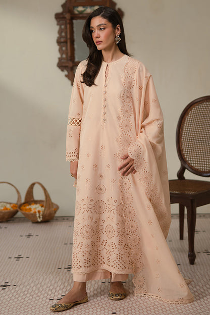 Ivory Peach 3 Pc Chikenkari Lawn Dress - Umnaa