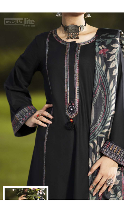 Black | Embroidered Linen | 3 Pc | Ready to Wear | Casuallite