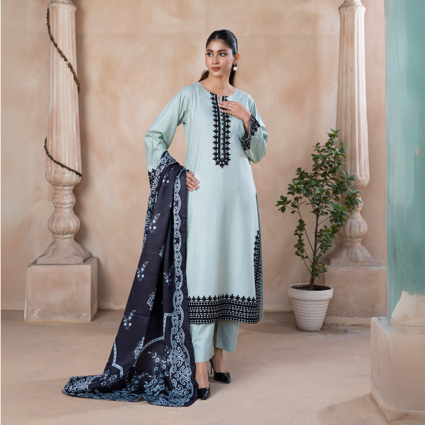 3 Pc Embroidered Dhanak Ready to Wear Dress - Raniya.h  | UMRAH0501