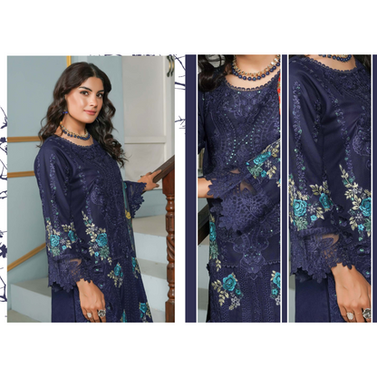 (NAVY BLUE) Heavy Embroidered Dhanak Ready to Wear Dress - MUNIRA