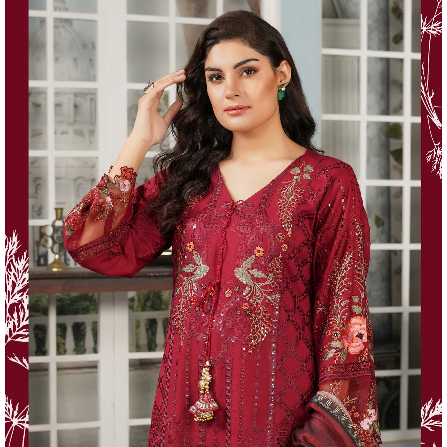 (MAROON) Heavy Embroidered Dhanak Ready to Wear Dress - MUNIRA