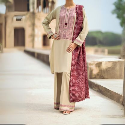 (Beige) Embroidered Dhanak Collection Pc Ready to Wear by Casuallite