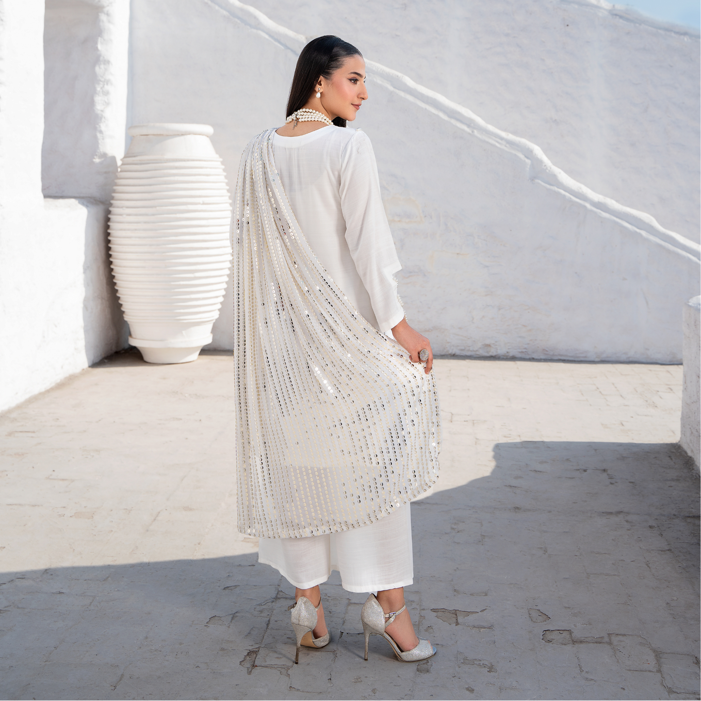 3 Pc Solid Slub Linen Dress with Embroidered Chiffon Dupatta| Winter Collection | Raniya.h | RA-13