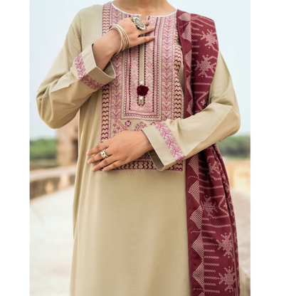 (Beige) Embroidered Dhanak Collection Pc Ready to Wear by Casuallite