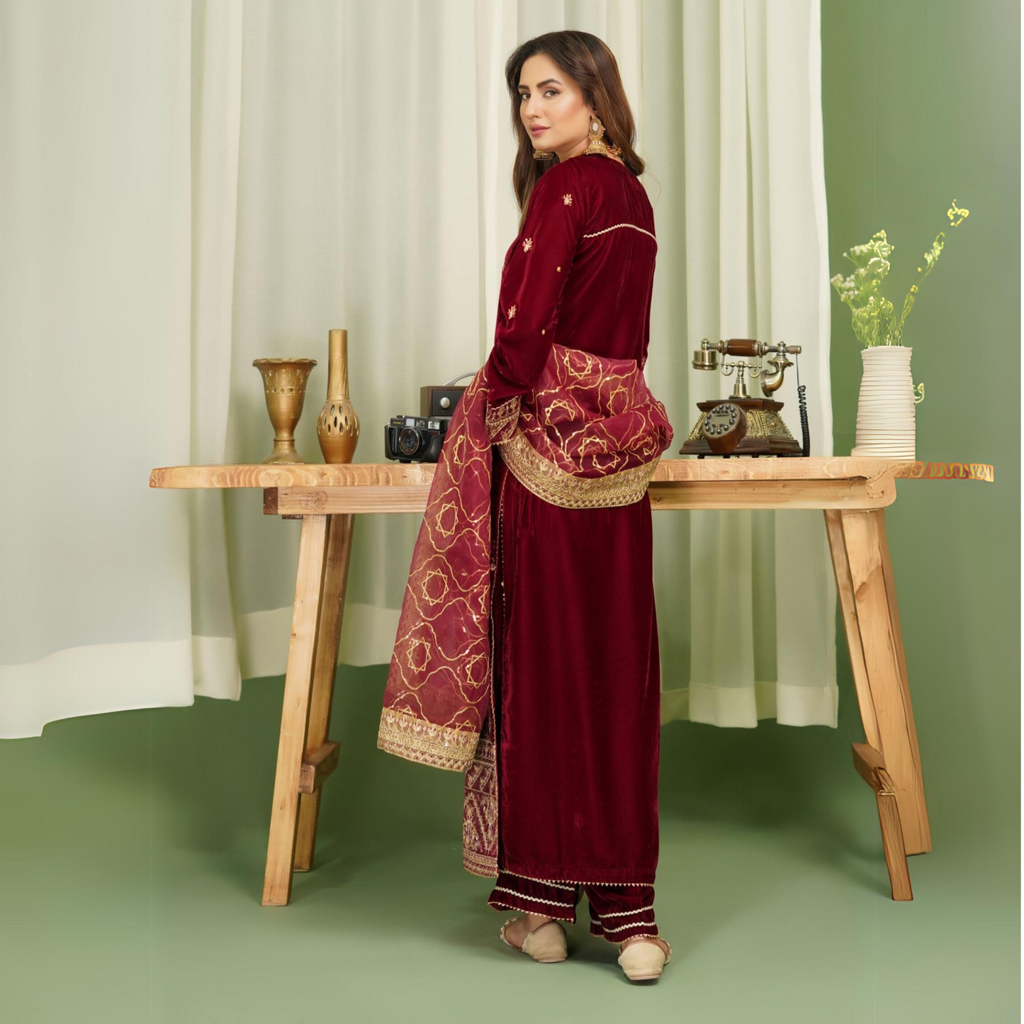 (Maroon) Luxury Velvet Ready to Wear Embroidered Collection by Simrans