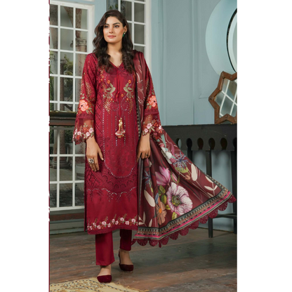 (MAROON) Heavy Embroidered Dhanak Ready to Wear Dress - MUNIRA