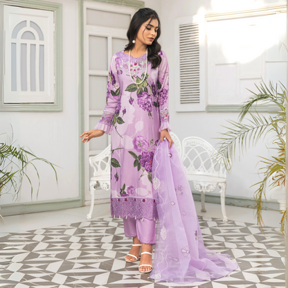 UMS-08 Floral Printed Embroidered Linen | 3 Pc | Ready-to-wear Dress - Simrans