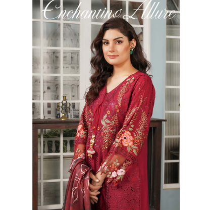 (MAROON) Heavy Embroidered Dhanak Ready to Wear Dress - MUNIRA