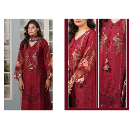 (MAROON) Heavy Embroidered Dhanak Ready to Wear Dress - MUNIRA