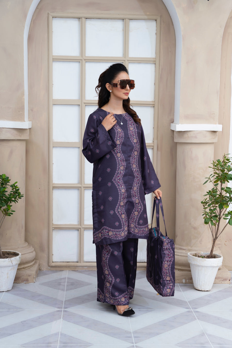 2 Printed Pakistani Co-Ords Set with Bag | Ready to Wear | Raniya.h | UMRAH0901