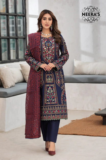 (GRADIENT GLEAM) 3 Pc Embroidered Cambric Cotton Suit-Heera's