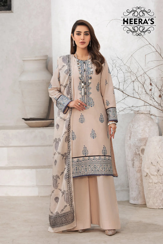 (SUMMER BLOOM) 3 Pc Embroidered Cambric Cotton Suit-Heera's