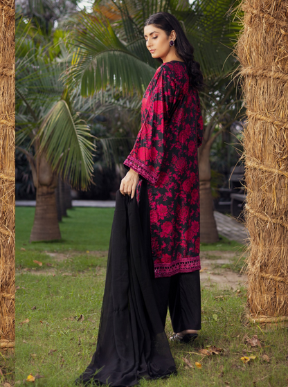 Black & Pink | Printed Linen Salwar Kameez With Chiffon Dupatta| Ready to Wear 3 Pc dress - Rangz