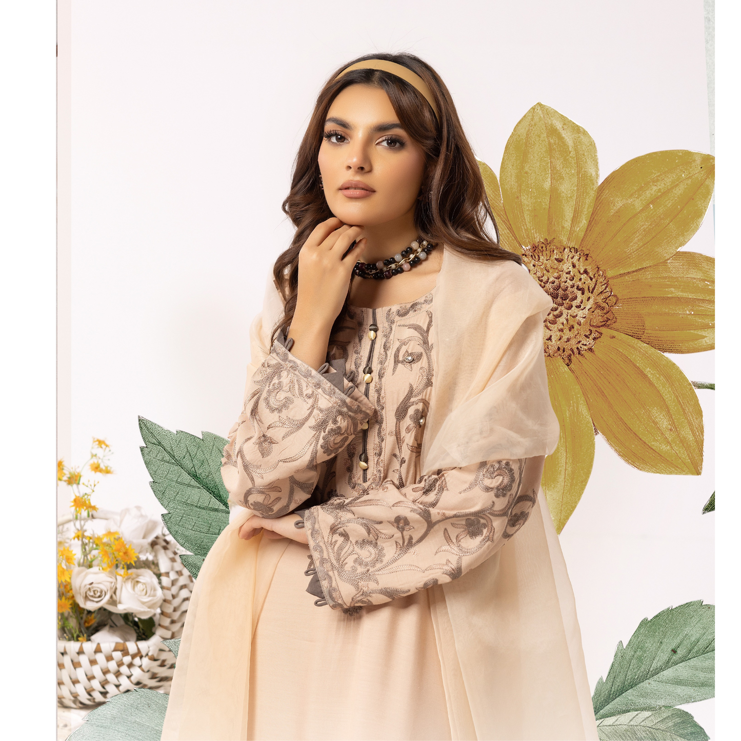 UMS-09 Floral Printed Embroidered Linen | 3 Pc | Ready-to-wear Dress - Simrans