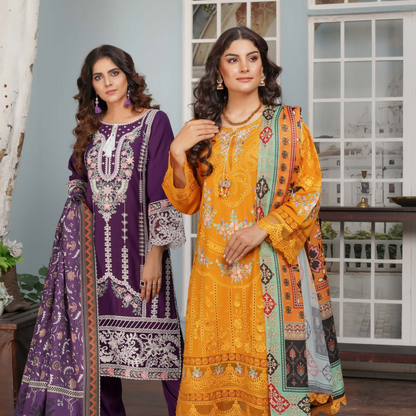 (PLUM) Heavy Embroidered Dhanak Ready to Wear Dress - MUNIRA