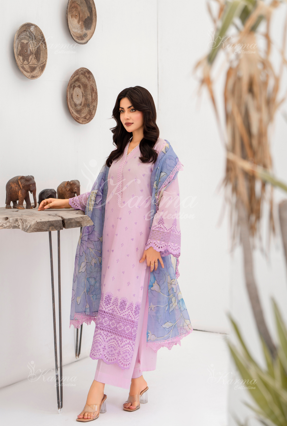 KC- 1388 | Pastel Pink | 3 Pc | Chikenkari Cotton Lawn | Karma Collection