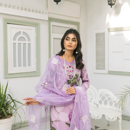 UMS-08 Floral Printed Embroidered Linen | 3 Pc | Ready-to-wear Dress - Simrans