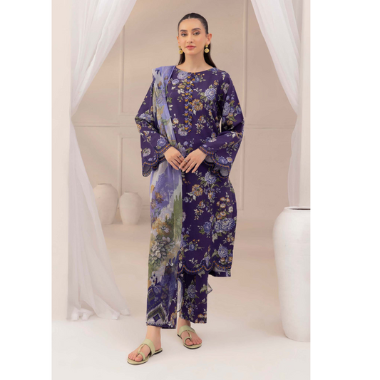 Plum Purple 3 Pc Printed Khaddar Ready to Wear Dress - Adan's libas