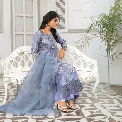 UMS-08 Floral Printed Embroidered Linen | 3 Pc | Ready-to-wear Dress - Simrans