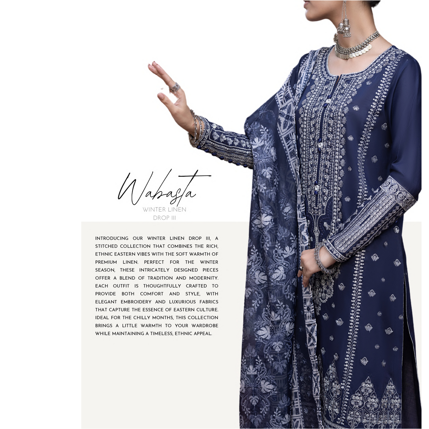 (Blue) Embroidered Linen 3 Pc Ready to Wear by Casuallite