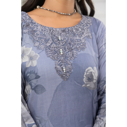 UMS-08 Floral Printed Embroidered Linen | 3 Pc | Ready-to-wear Dress - Simrans