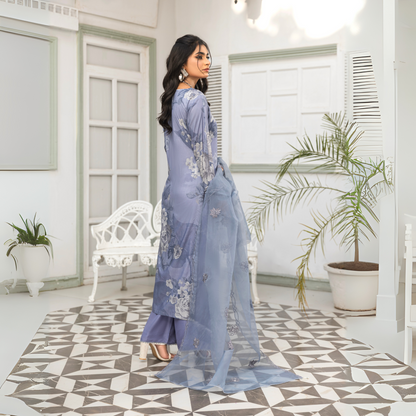 UMS-08 Floral Printed Embroidered Linen | 3 Pc | Ready-to-wear Dress - Simrans