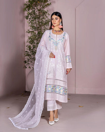 3-Piece Embroiderd Digital Printed Linen Collection-MUNIRA