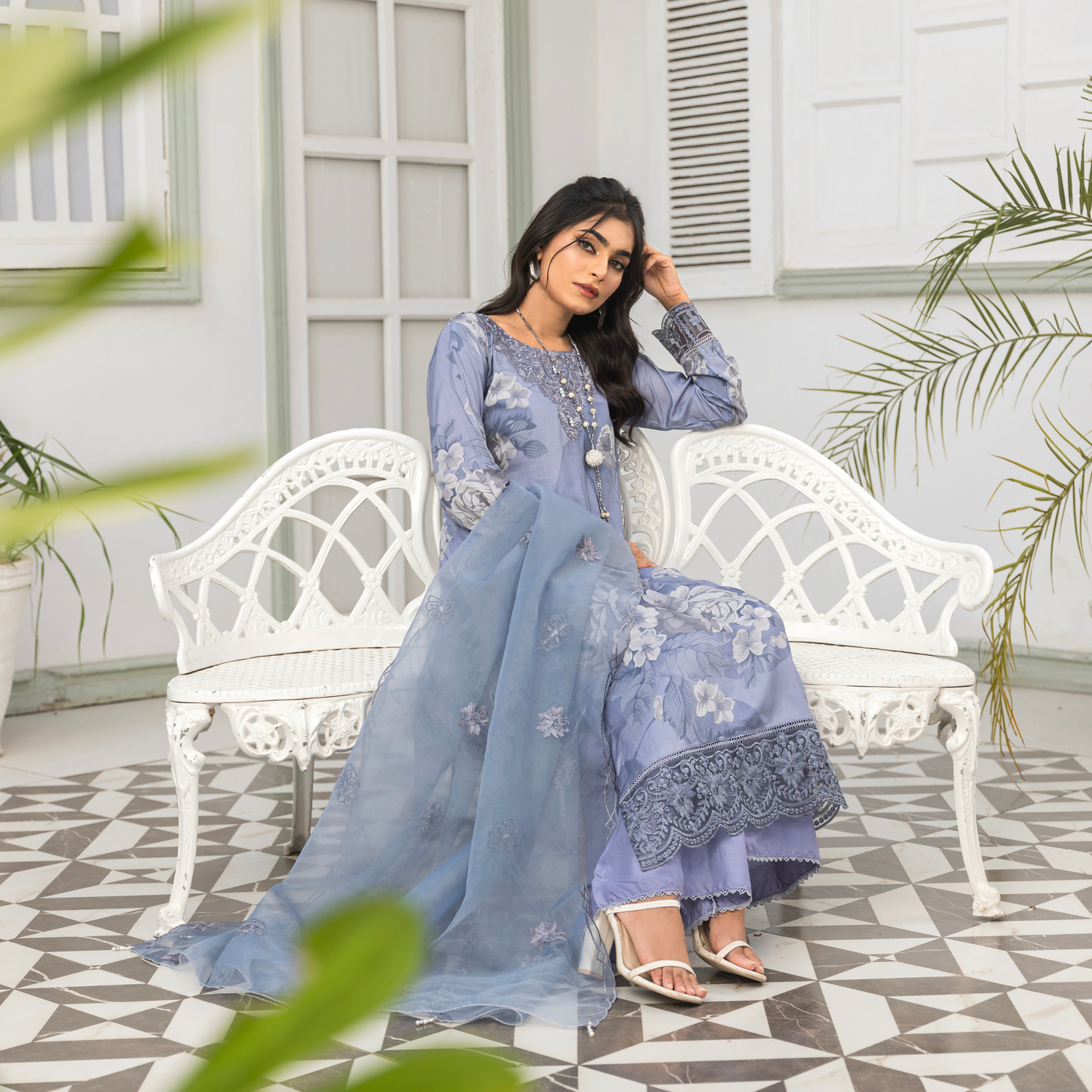 UMS-08 Floral Printed Embroidered Linen | 3 Pc | Ready-to-wear Dress - Simrans