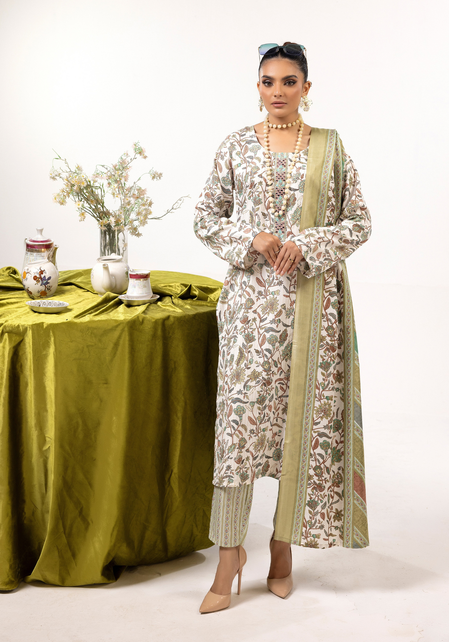 Multi | Printed Linen Salwar Kameez & Dupatta | 3 Pc | Ready-to-wear | Simrans