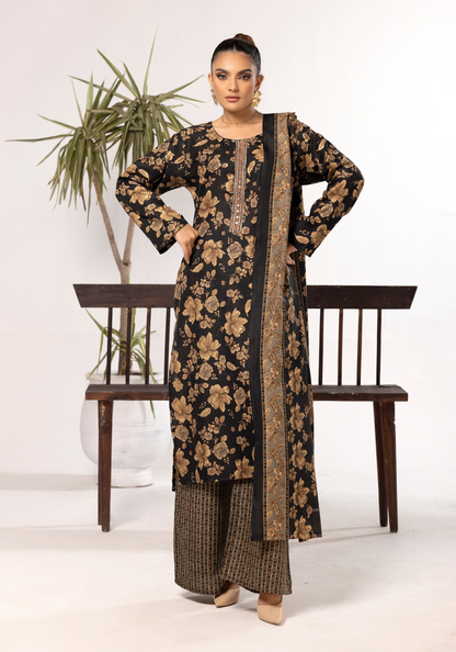 Black | Printed Linen Salwar Kameez & Dupatta | 3 Pc | Ready-to-wear | Simrans