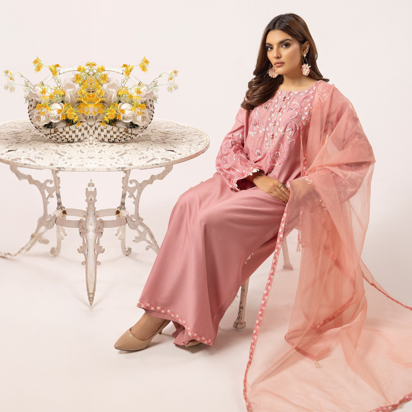 UMS-09 Floral Printed Embroidered Linen | 3 Pc | Ready-to-wear Dress - Simrans