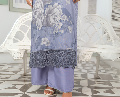 UMS-08 Floral Printed Embroidered Linen | 3 Pc | Ready-to-wear Dress - Simrans