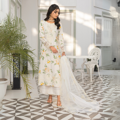 UMS-08 Floral Printed Embroidered Linen | 3 Pc | Ready-to-wear Dress - Simrans