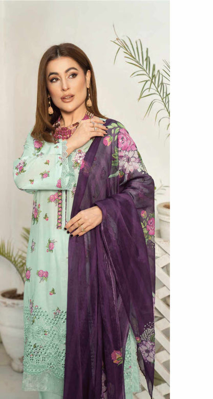 MSL04-3 Pc Digital Printed Embroidered Airjet Lawn Suit - MUNIRA