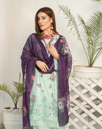 MSL04-3 Pc Digital Printed Embroidered Airjet Lawn Suit - MUNIRA