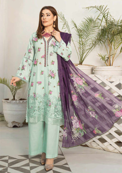 MSL04-3 Pc Digital Printed Embroidered Airjet Lawn Suit - MUNIRA