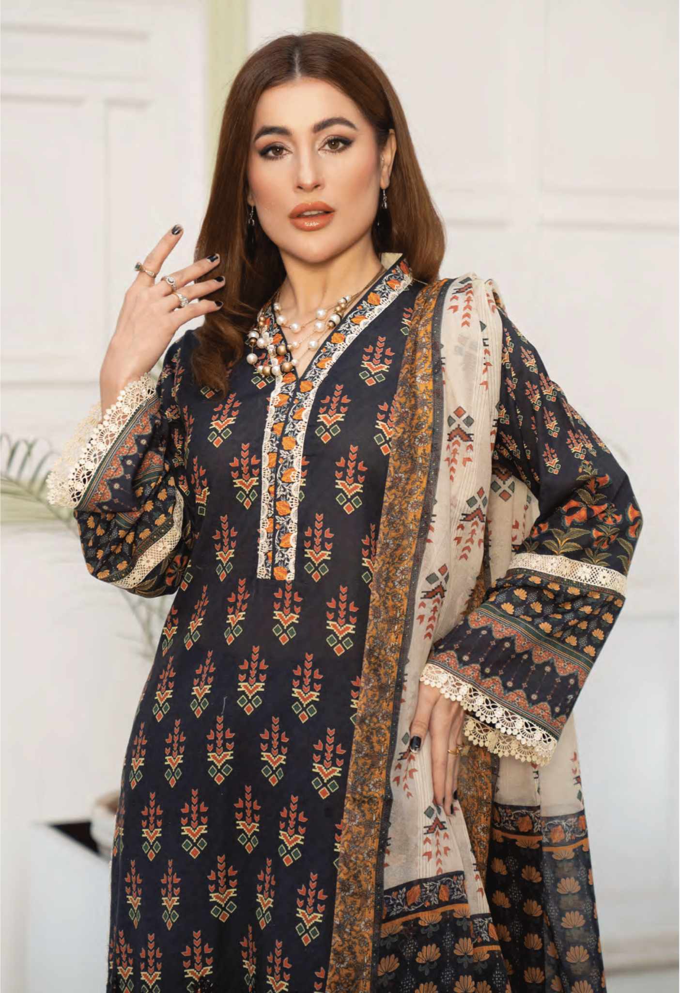 MSL02-3 Pc Digital Printed Embroidered Airjet Lawn Suit - MUNIRA