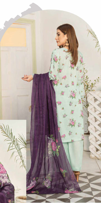 MSL04-3 Pc Digital Printed Embroidered Airjet Lawn Suit - MUNIRA