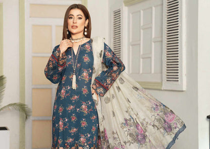 MSL05-3 Pc Digital Printed Embroidered Airjet Lawn Suit - MUNIRA