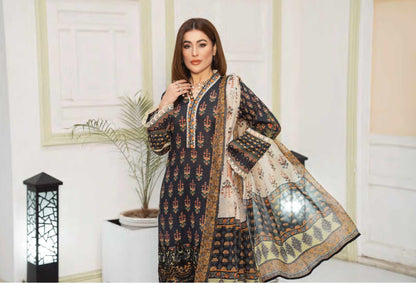 MSL02-3 Pc Digital Printed Embroidered Airjet Lawn Suit - MUNIRA