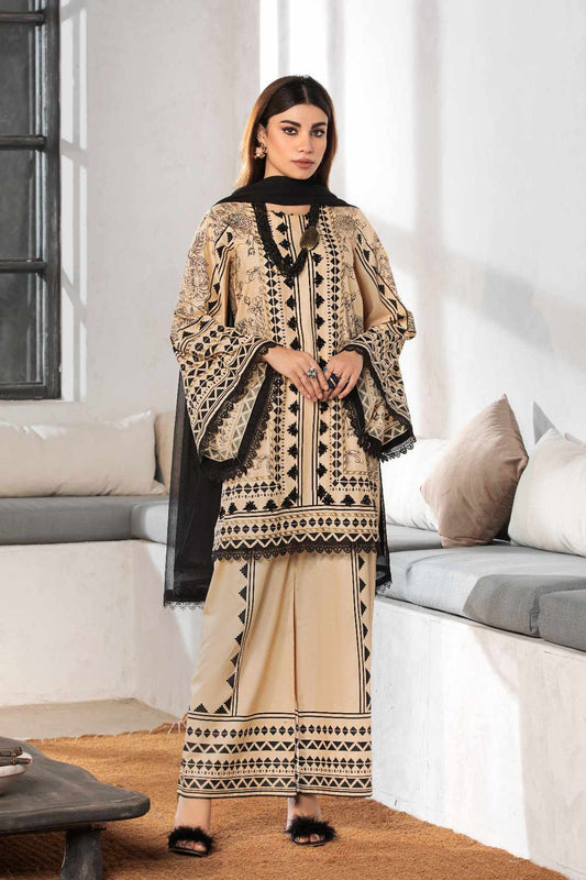 DUSKY MOUSE 3 Pc Cambric Cotton Embroidered Dress with Chiffon Dupatta - Heera's