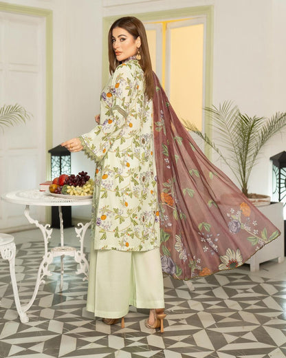 MSL07-3 Pc Digital Printed Embroidered Airjet Lawn Suit - MUNIRA