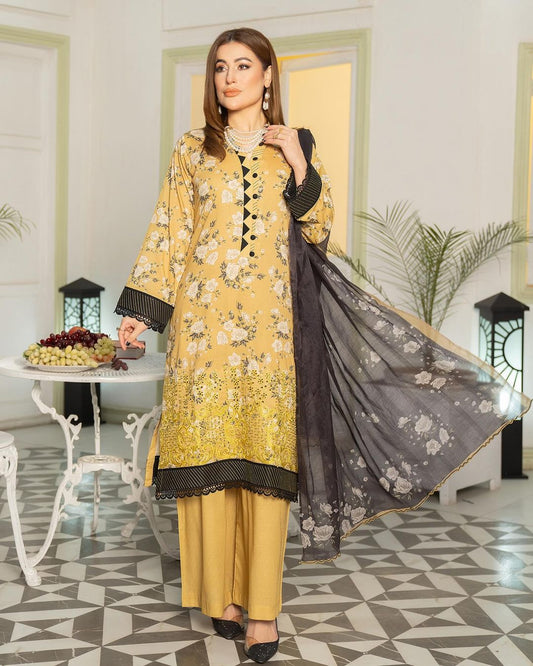 MSL06-3 Pc Digital Printed Embroidered Airjet Lawn Suit - MUNIRA