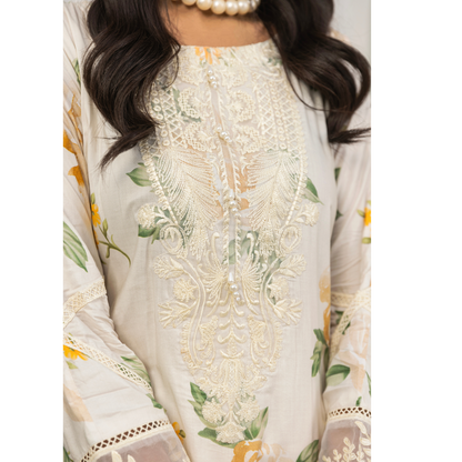 UMS-08 Floral Printed Embroidered Linen | 3 Pc | Ready-to-wear Dress - Simrans